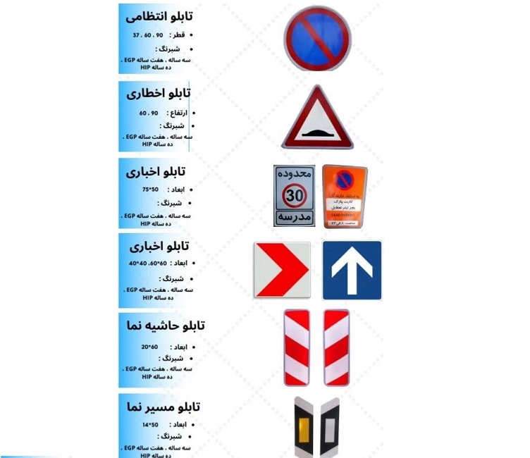 تولید انواع تابلوهای راهنمایی و رانندگی